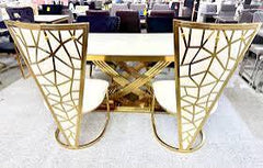 Cream Gold Elina Table With Cream Gold Vienna Chairs