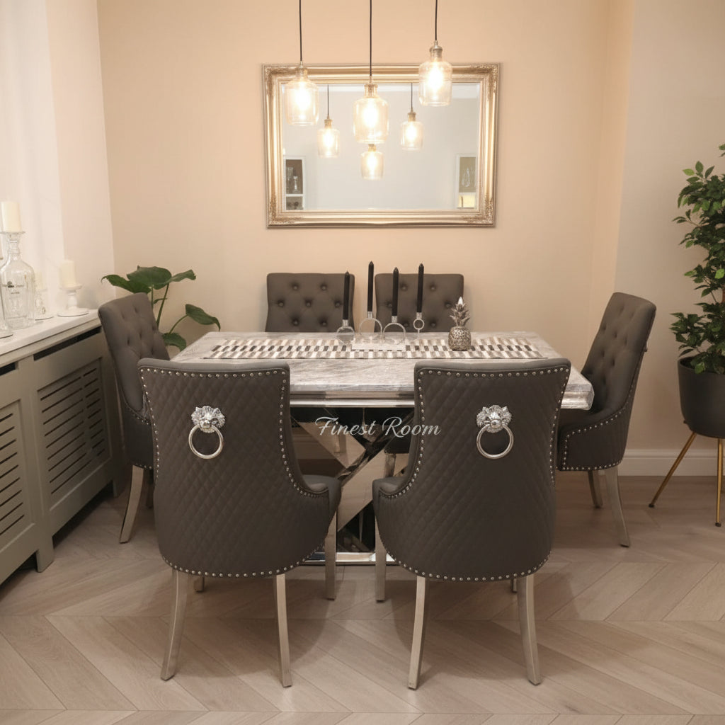 Grey X Table with Leather Majestic Chairs