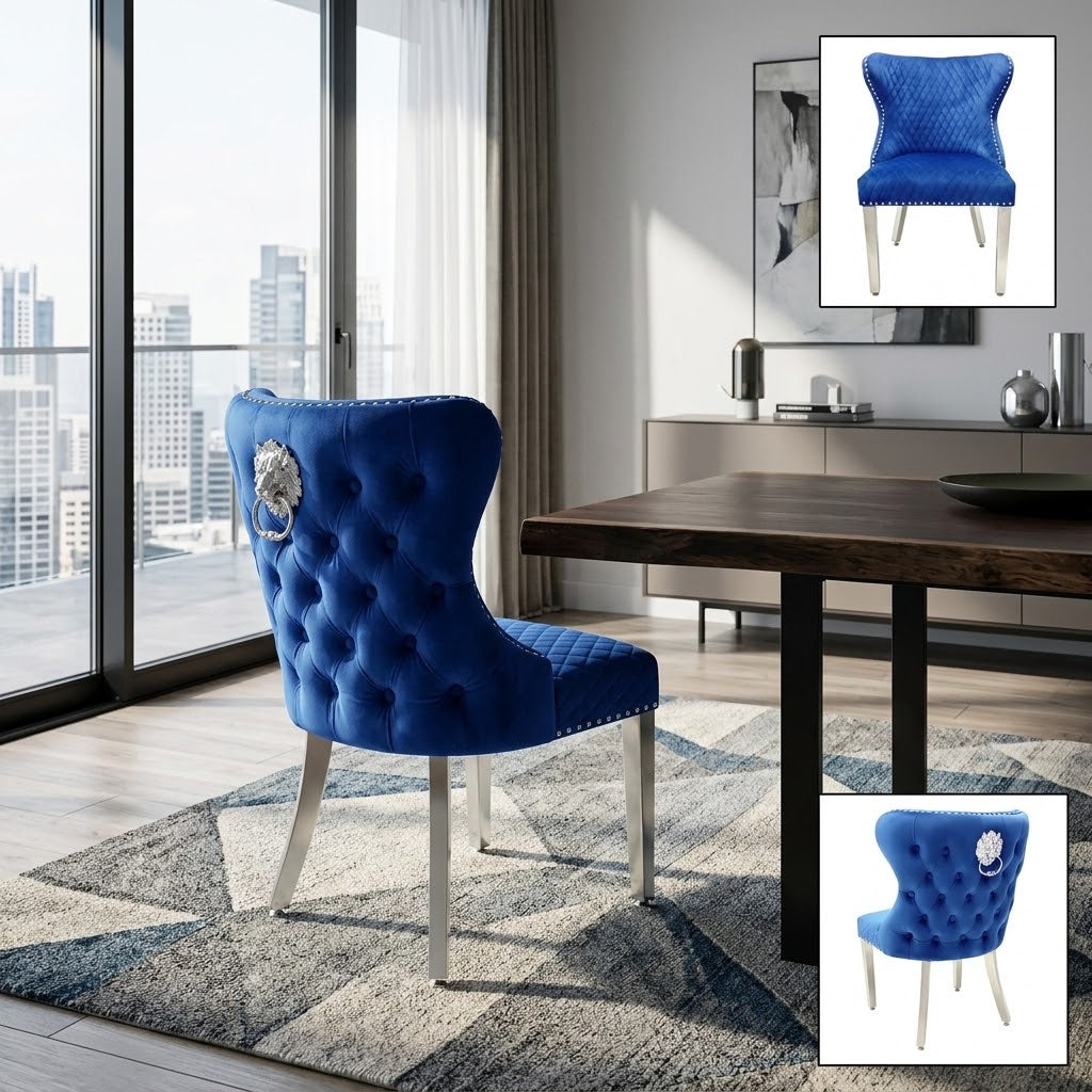 Valentino Navy Plush Velvet Dining Chair