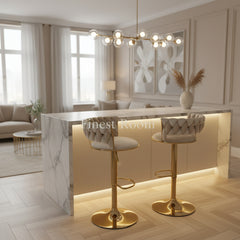2 x Camelia Luxury Bar Stools- Black Gold, Cream Gold