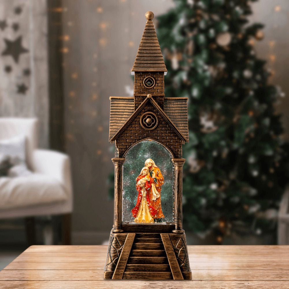 Glitter Rustic Church Water Spinner Christmas Decorations Christmas Ornaments