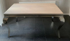 Cream Louis chrome Dining Table with Mink Majestic Chairs & Bench