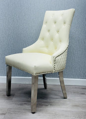 Beige Louis Dining Table With Cream Leather Majestic Chairs