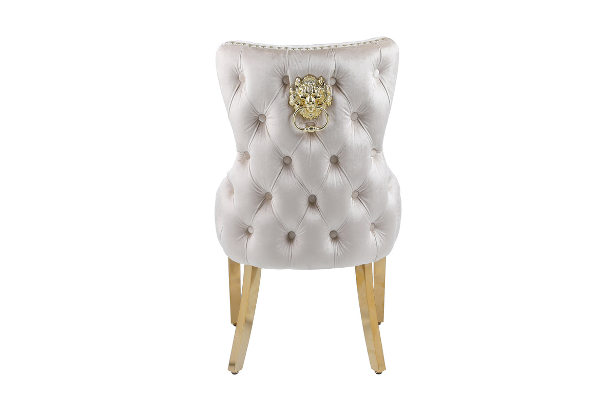 Victoria Lion Knocker Dining Chairs- Cream Gold
