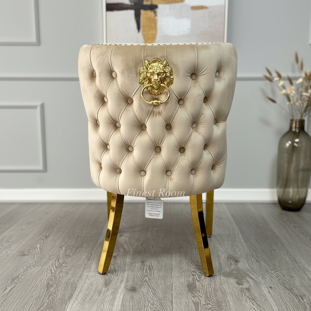 2 x Valentino Mink Gold Lion Knocker Velvet Chairs