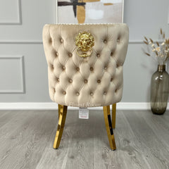2 x Valentino Mink Gold Lion Knocker Velvet Chairs
