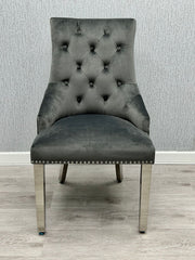 2 x Majestic Chrome Lion Knocker Dining Chairs - Mink, Black, Crushed Velvet, Dark Grey, Navy, Silver