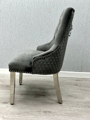 2 x Majestic Chrome Lion Knocker Dining Chairs - Mink, Black, Crushed Velvet, Dark Grey, Navy, Silver