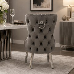 2 x Victoria Ring Knocker Dining Chairs- Dark Grey Silver, Black Gold, Cream Gold