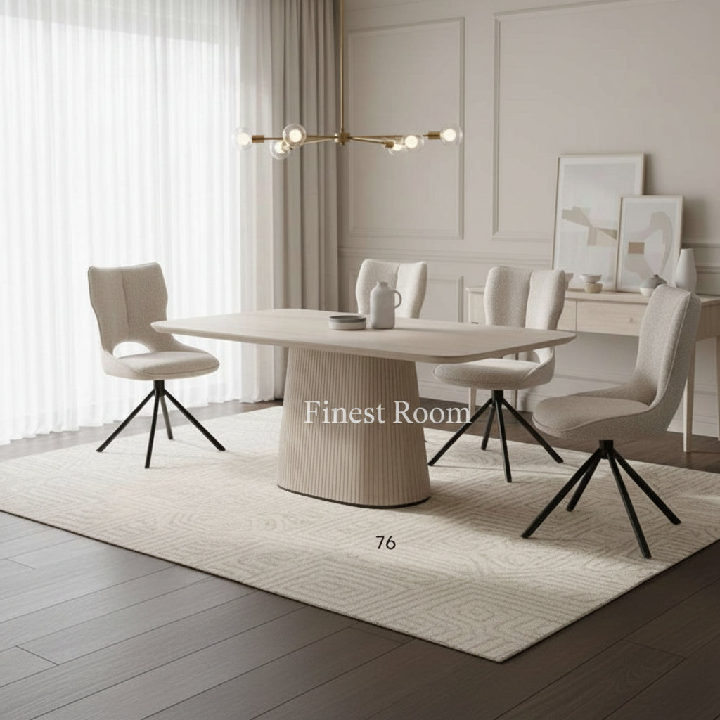 Davos Beige Ceramic Oval Dining Table with Roseland Swivel Chairs