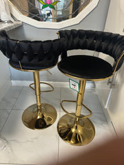 2 x Camelia Luxury Bar Stools- Black Gold, Cream Gold