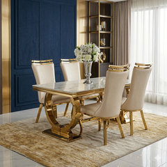 Kata Gold Ariana Dining Table With Mink Gold Samantha Chairs