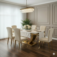 Arial Gold Dining Table With Cream/Black Gold Nicole Chairs
