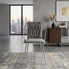 Daisy Velvet Dining Chair - Grey Silver