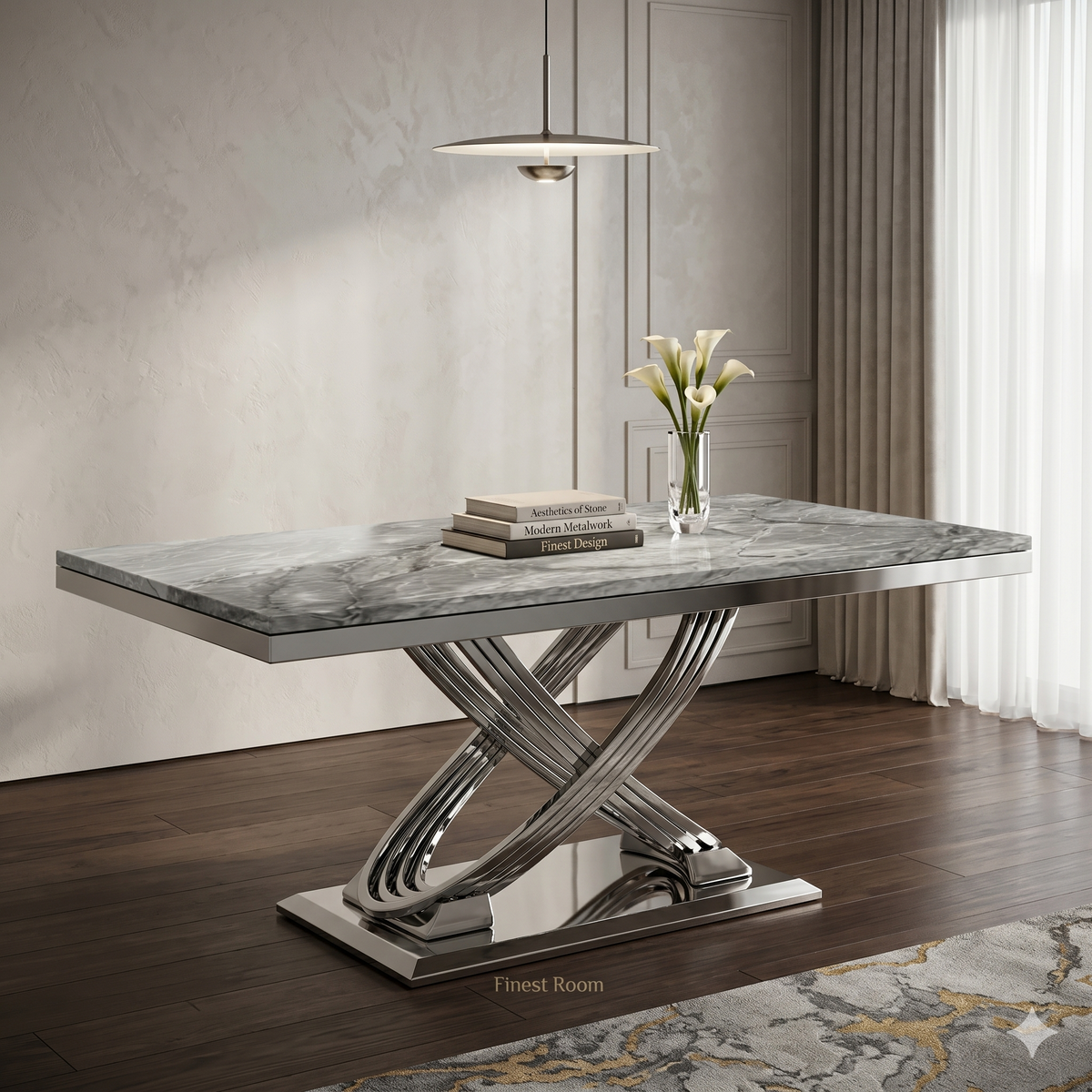 Grey Elina Chrome Dining Table