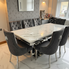 White Milan Dining Table with Dark Grey Majestic Chairs
