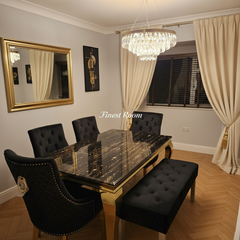 Black Gold Louis Dining Table With Black RK Majestic Chairs & Bench