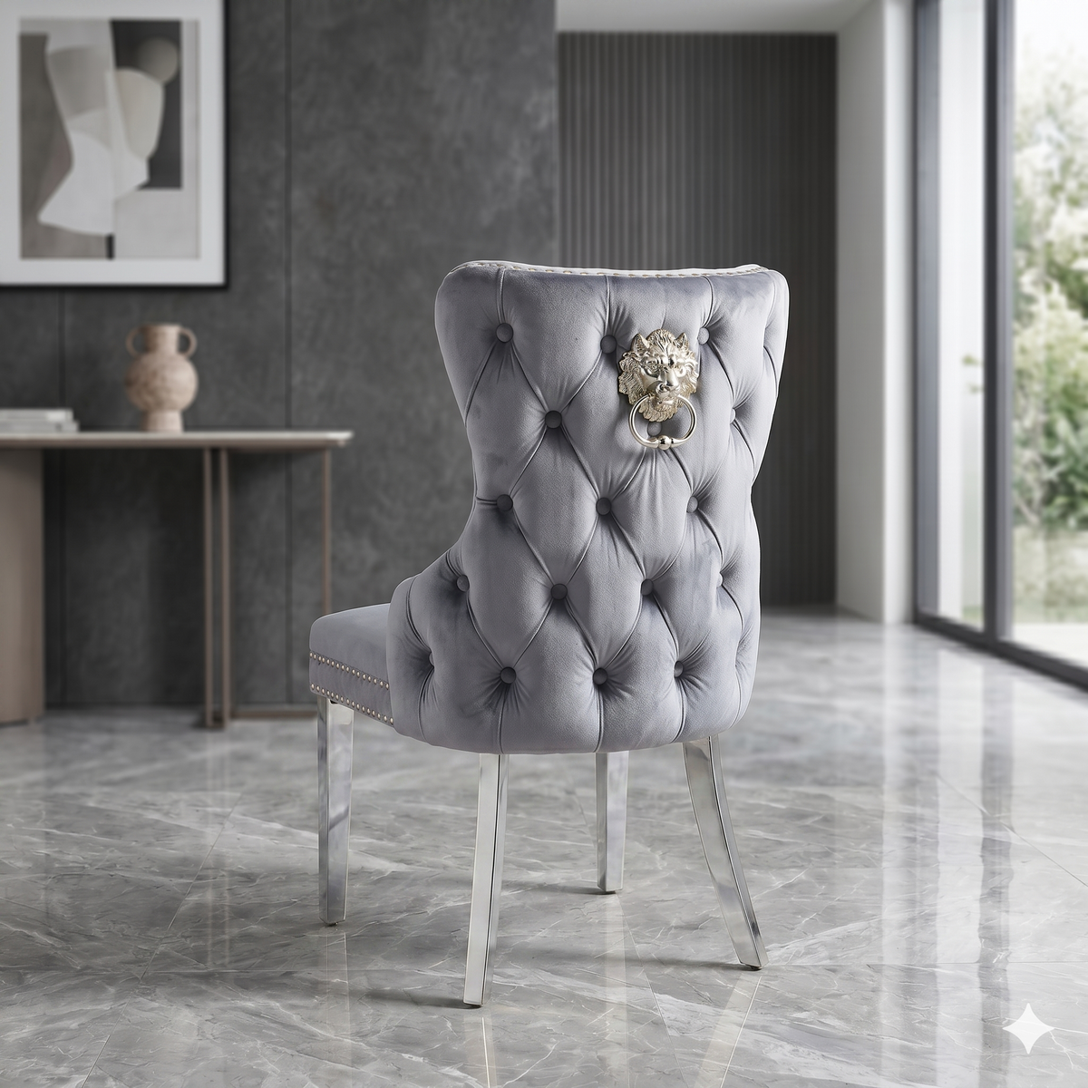 Victoria Lion Knocker Dining Chair - Shimmer Silver