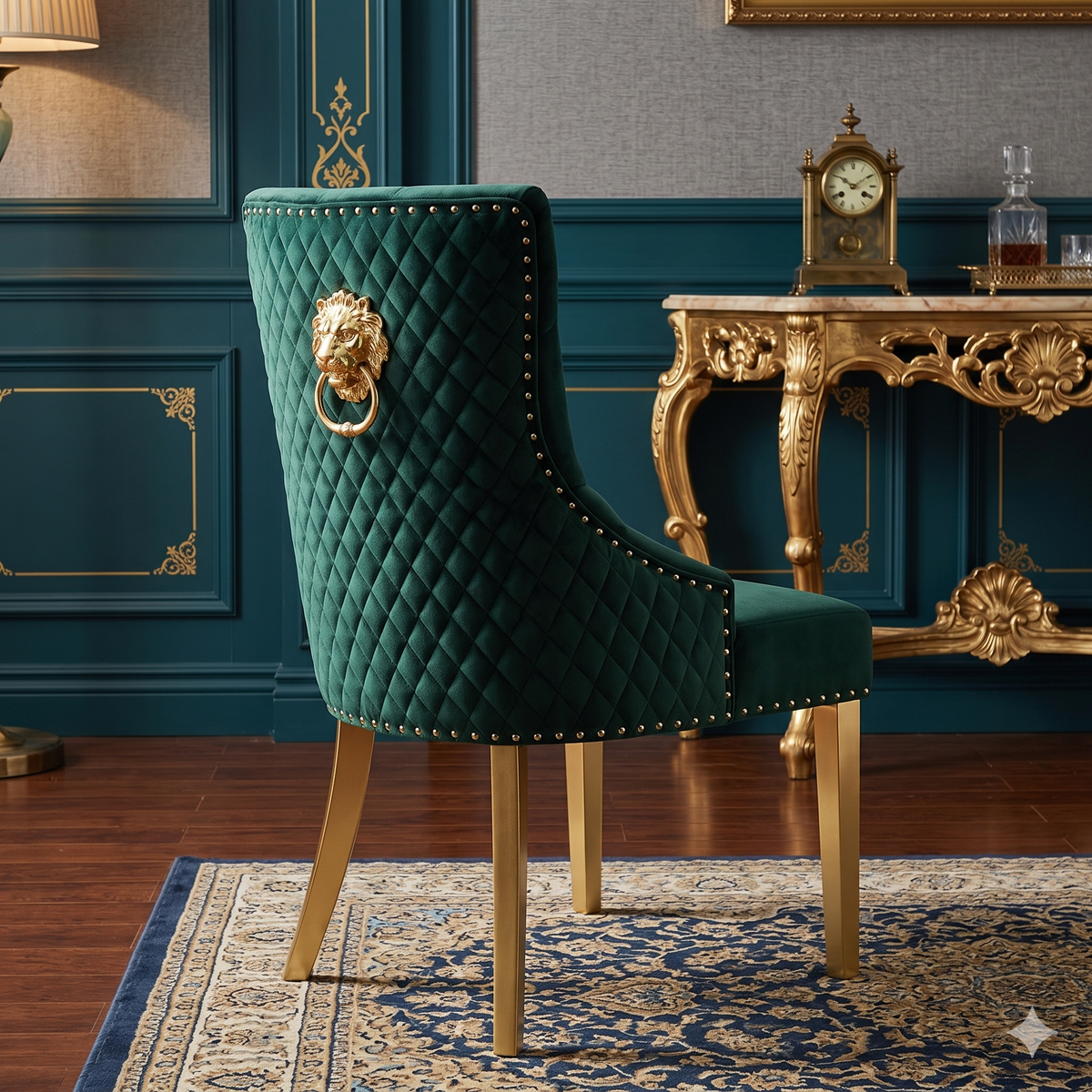 Green Gold Majestic Lion Knocker Chairs