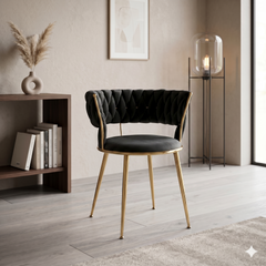 2 x Camelia Dining Chairs - Cream Gold, Black Gold