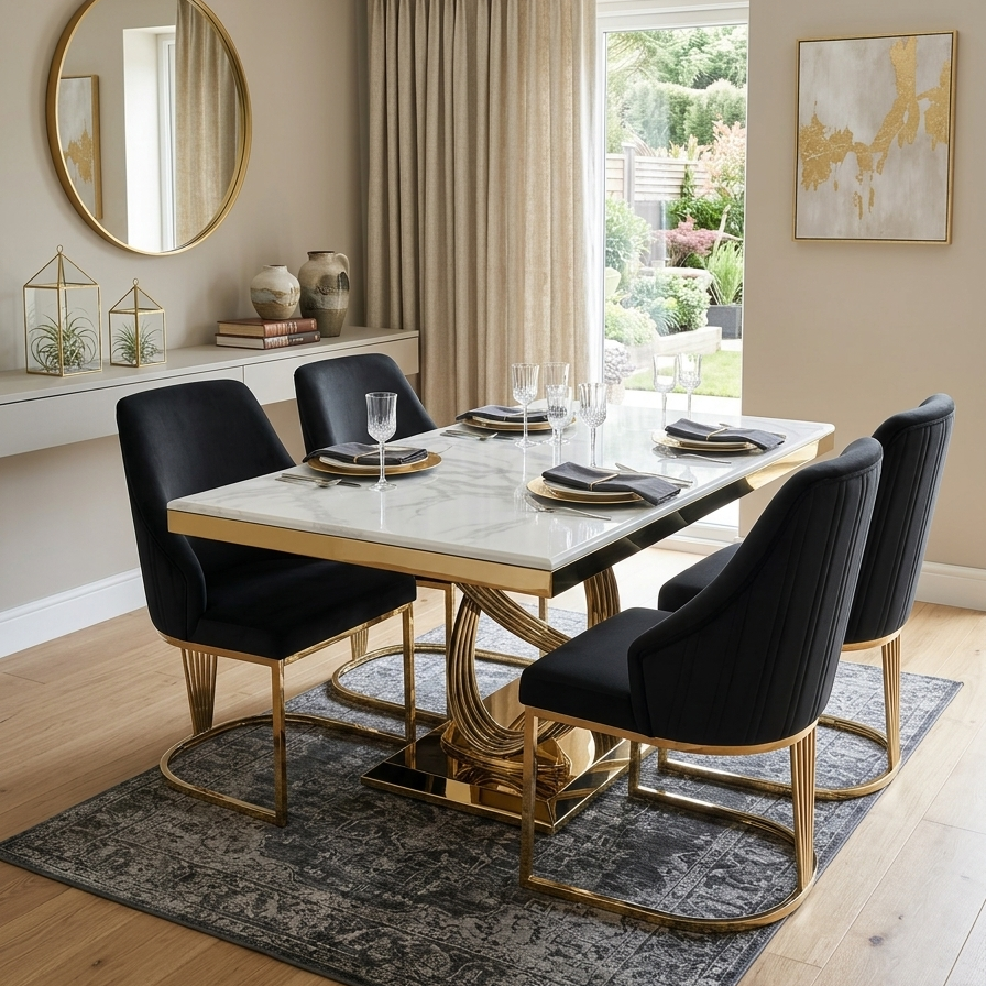 White Elina Gold With Black Gold Lasco Chairs