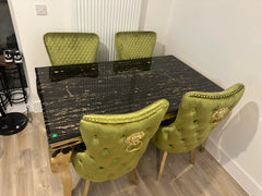 Black Gold Louis Dining Table With Green Gold Victoria LK Chairs