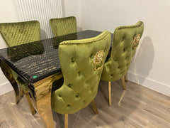 Black Gold Louis Dining Table With Green Gold Victoria LK Chairs