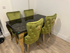 Black Gold Louis Dining Table With Green Gold Victoria LK Chairs