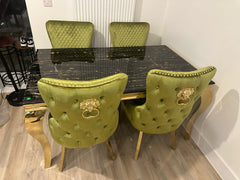 Black Gold Louis Dining Table With Green Gold Victoria LK Chairs