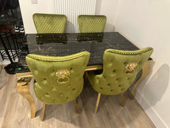 Black Gold Louis Dining Table With Green Gold Victoria LK Chairs