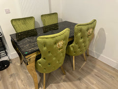Black Gold Louis Dining Table With Green Gold Victoria LK Chairs