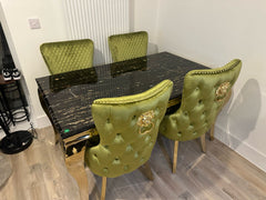 Black Gold Louis Dining Table With Green Gold Victoria LK Chairs