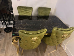 Black Gold Louis Dining Table With Green Gold Victoria LK Chairs
