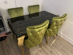 Black Gold Louis Dining Table With Green Gold Victoria LK Chairs