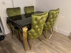 Black Gold Louis Dining Table With Green Gold Victoria LK Chairs