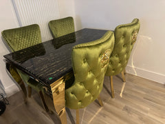 Black Gold Louis Dining Table With Green Gold Victoria LK Chairs