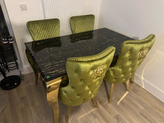 Black Gold Louis Dining Table With Green Gold Victoria LK Chairs