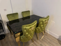 Black Gold Louis Dining Table With Green Gold Victoria LK Chairs