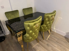 Black Gold Louis Dining Table With Green Gold Victoria LK Chairs