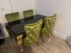Black Gold Louis Dining Table With Green Gold Victoria LK Chairs