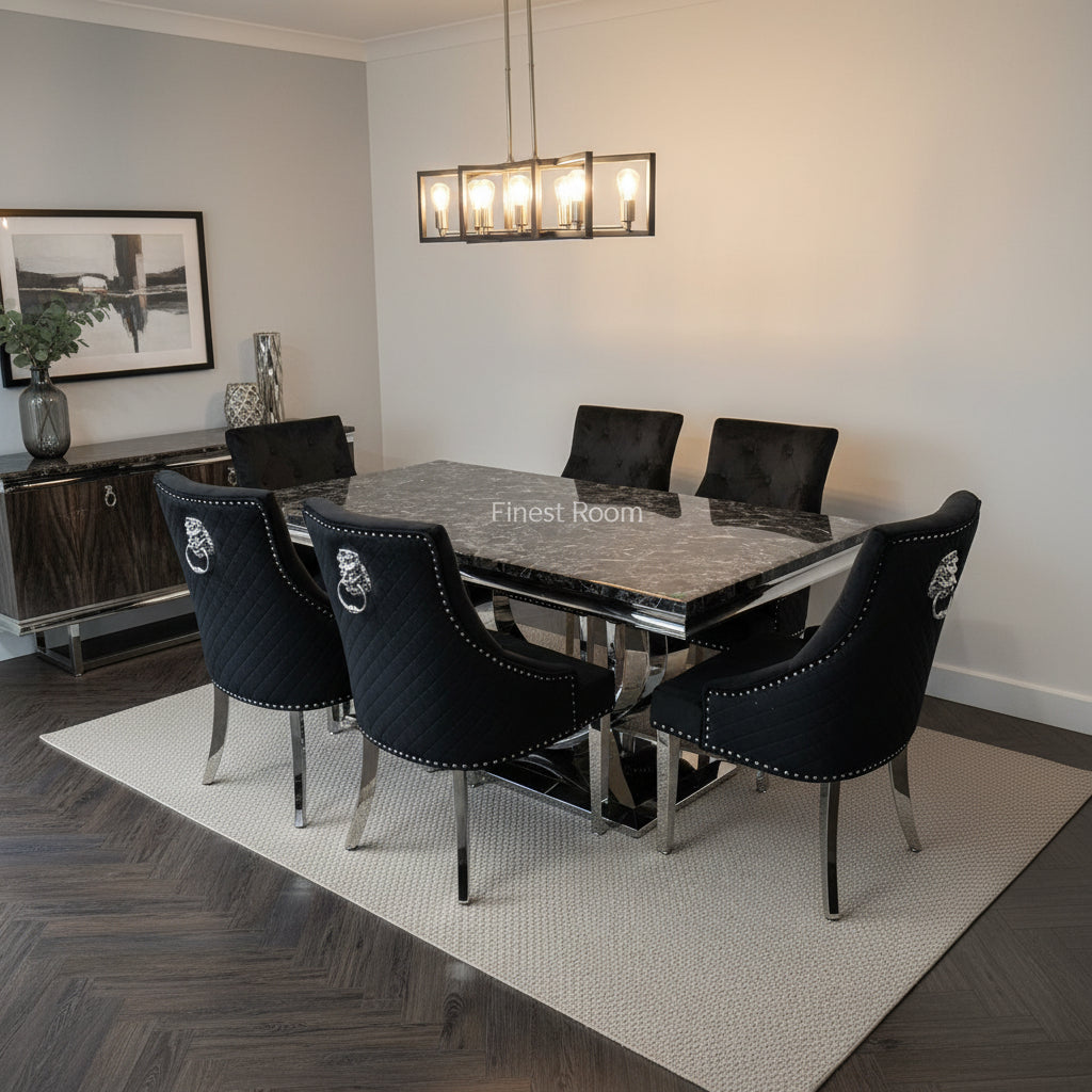 Black Arial Dining Table With Black Majestic Chairs