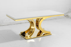 White Aura Gold Dining Table With White Flora Chairs