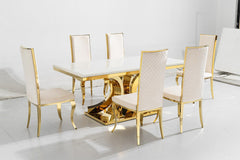 White Aura Gold Dining Table With White Flora Chairs