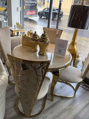 Louis Cream Gold Round Table With Cream Gold Vienna Chairs 