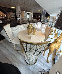 Louis Cream Gold Round Table With Cream Gold Vienna Chairs 