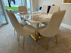 Camden Pandora Extendable Sintered Stone Dining Table With Cream Lambo Chairs