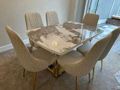Camden Pandora Extendable Sintered Stone Dining Table With Cream Lambo Chairs