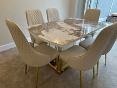 Camden Pandora Extendable Sintered Stone Dining Table With Cream Lambo Chairs