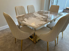 Camden Pandora Extendable Sintered Stone Dining Table With Cream Lambo Chairs