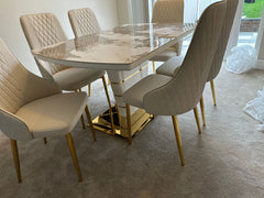 Camden Pandora Extendable Sintered Stone Dining Table With Cream Lambo Chairs